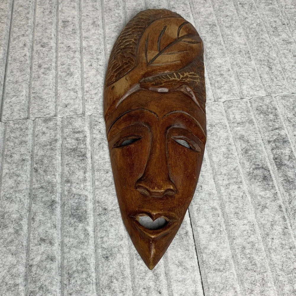 Vintage Martinique African Style Wood Carved Mask 1998 Wall Hanging Decor Art